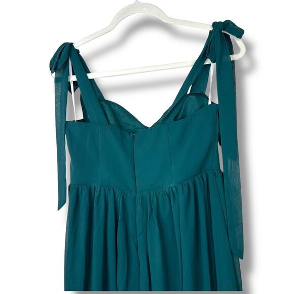 Lulus NWOT Radiant Charisma Emerald Chiffon Ruched Tie-Strap Maxi Dress Medium - Picture 8 of 10